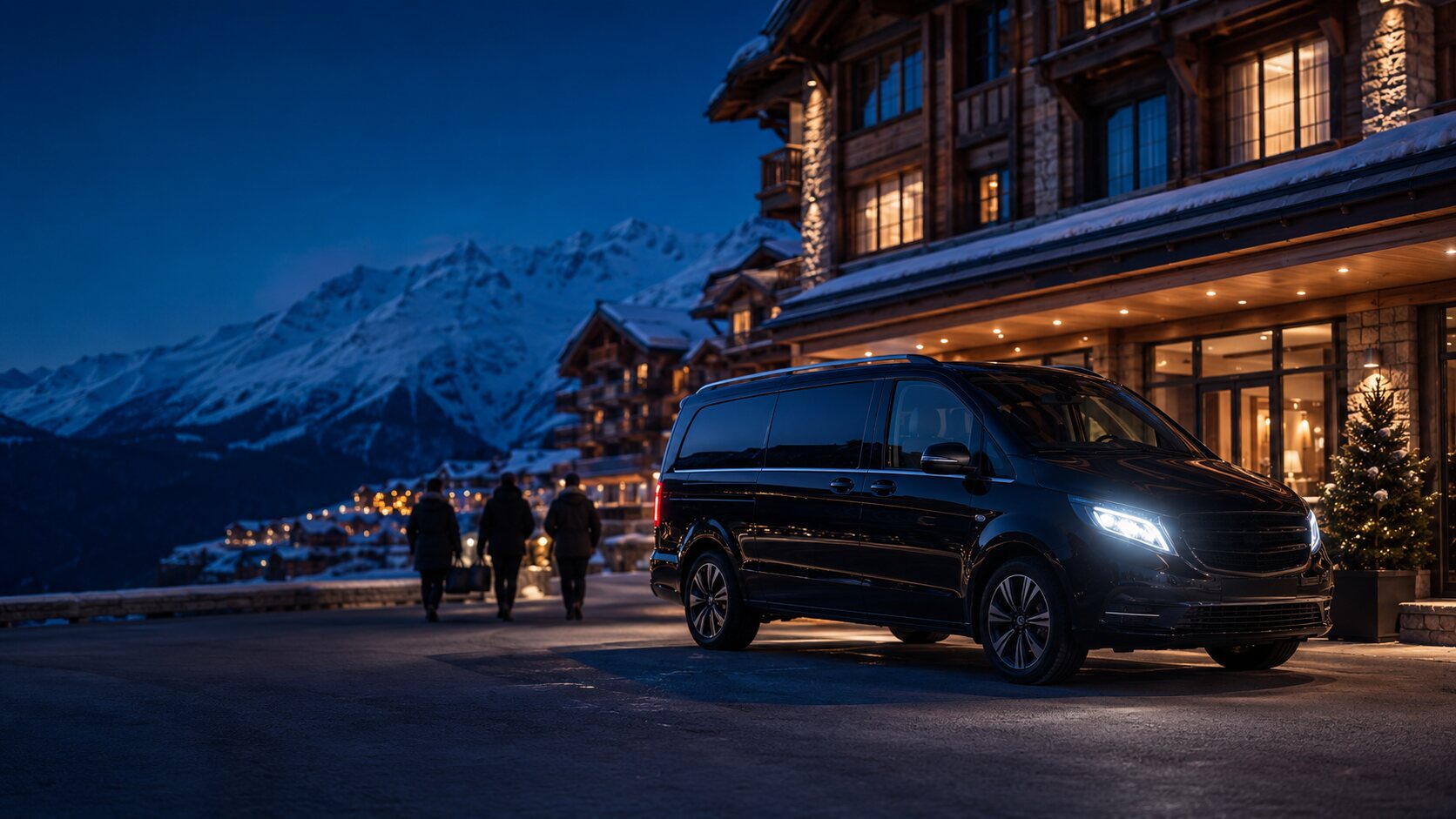Illustratives Motiv: Nacht-Taxi in einem Tiroler Wintersportort